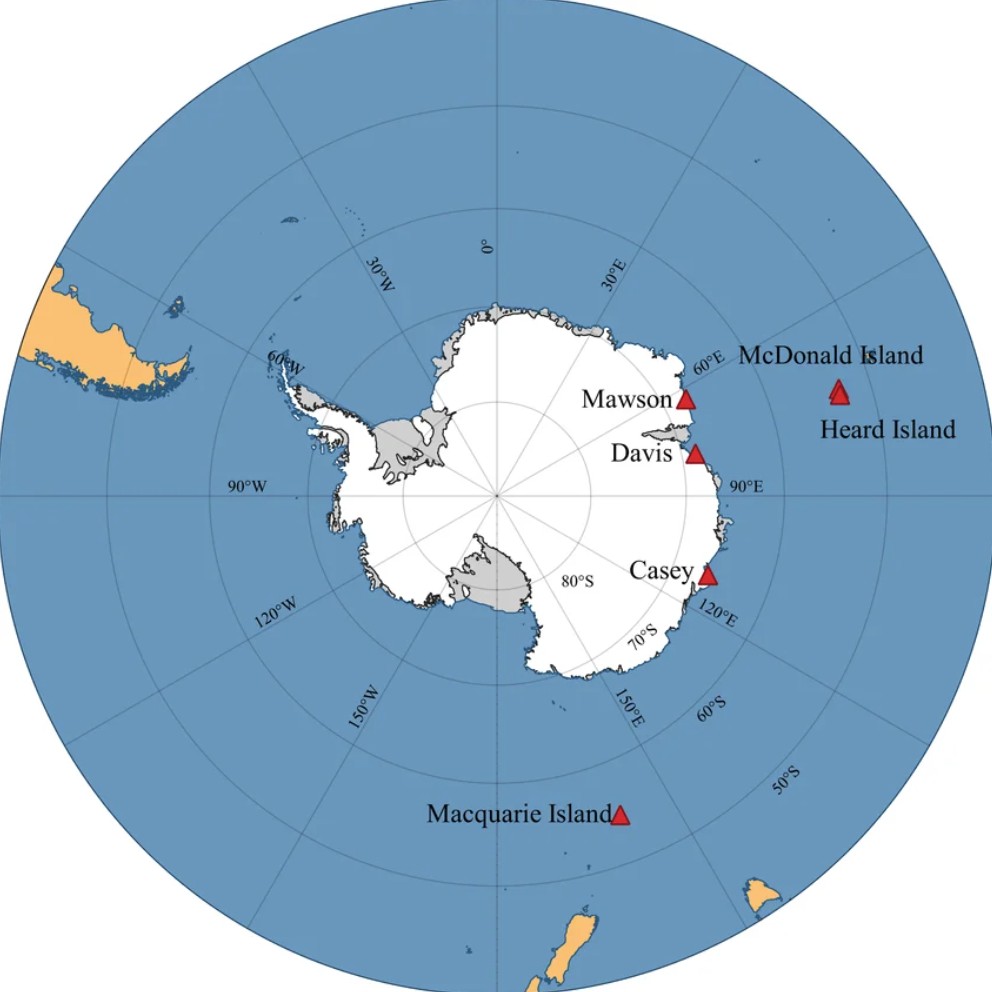 Australian Antarctic Division staciju karte