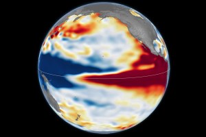 Sentinel-6 datos redzams paaugstināts jūras virsmas līmenis Klusā okeāna ekvatoriālajā joslā 2026. gada 12. oktobrī.