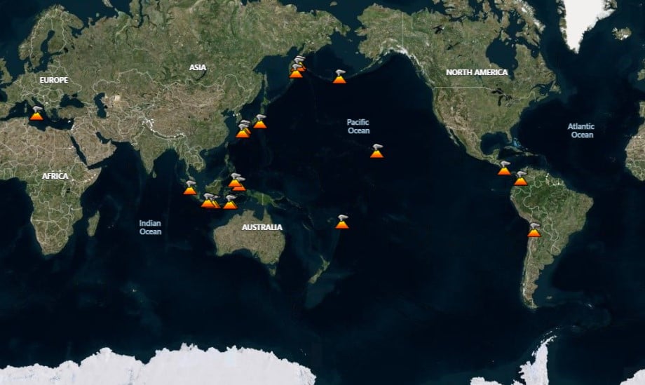 Smithsonian un USGS pasaules vulkānu aktivitātes pārskata karte